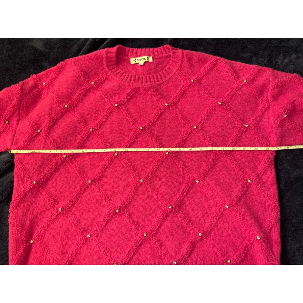 Nanette Lepore Hot Pink Rhinestone Knit Crewneck Sweater XL Feminine Barbiecore - Picture 11 of 13
